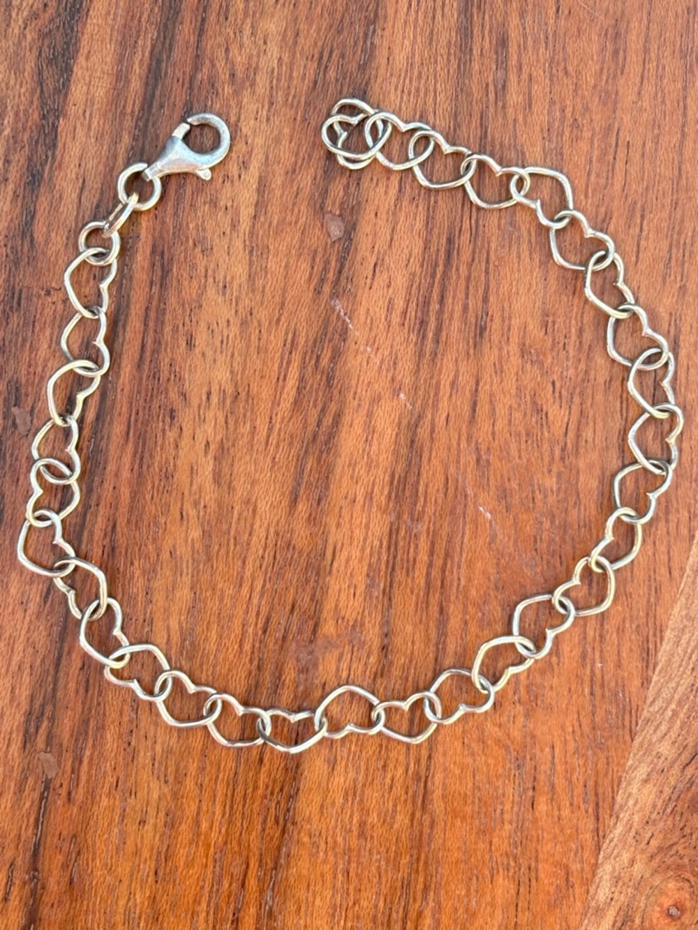 Vintage 925 Sterling Silver Open Heart Link Bracelet Dainty Minimalist